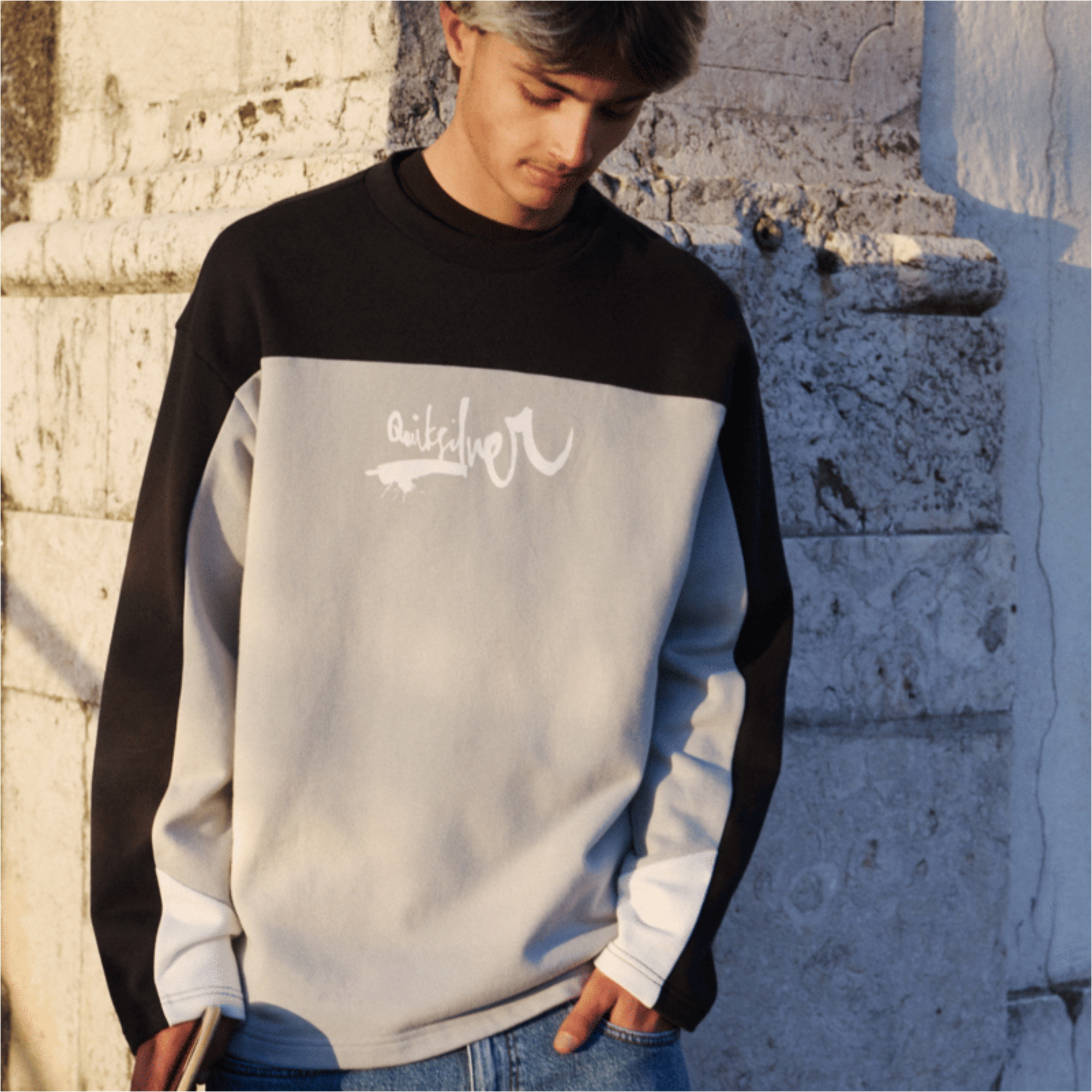 2026 Quiksilver Mens YG Factor Crew Sweatshirt EQYFT05228 - Quarry